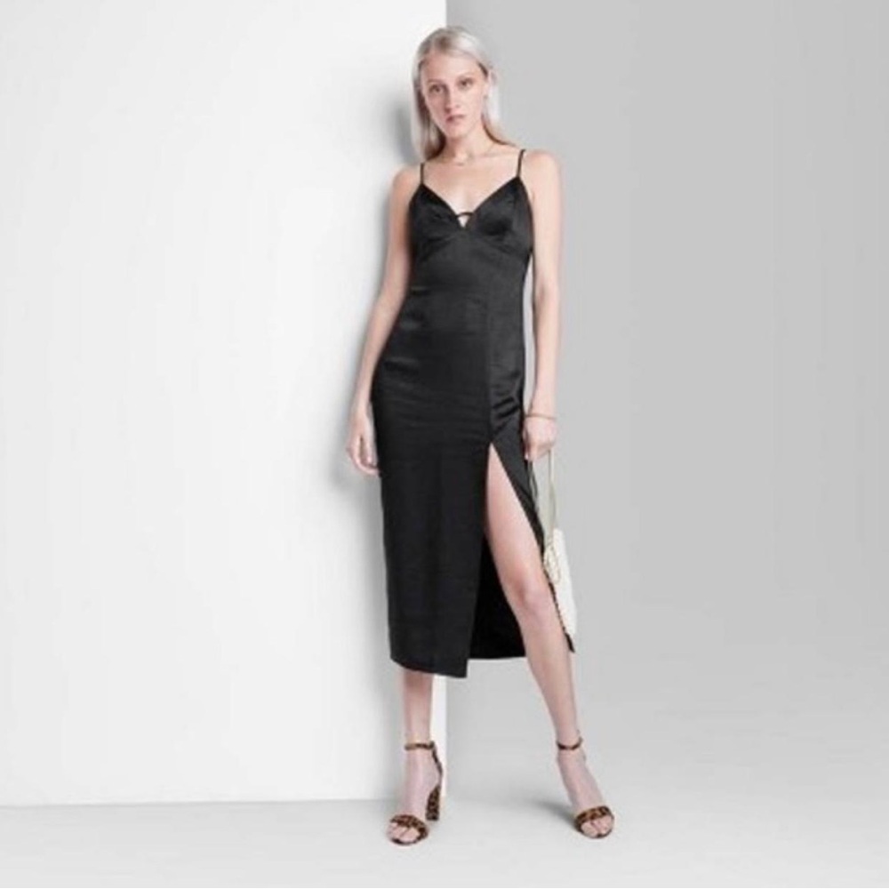 wild fable Black Satin Dress